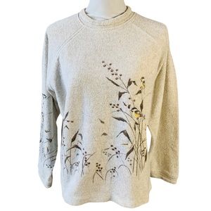 Vintage Artisans Nature Birds Fleece Textured Sweater Size Large